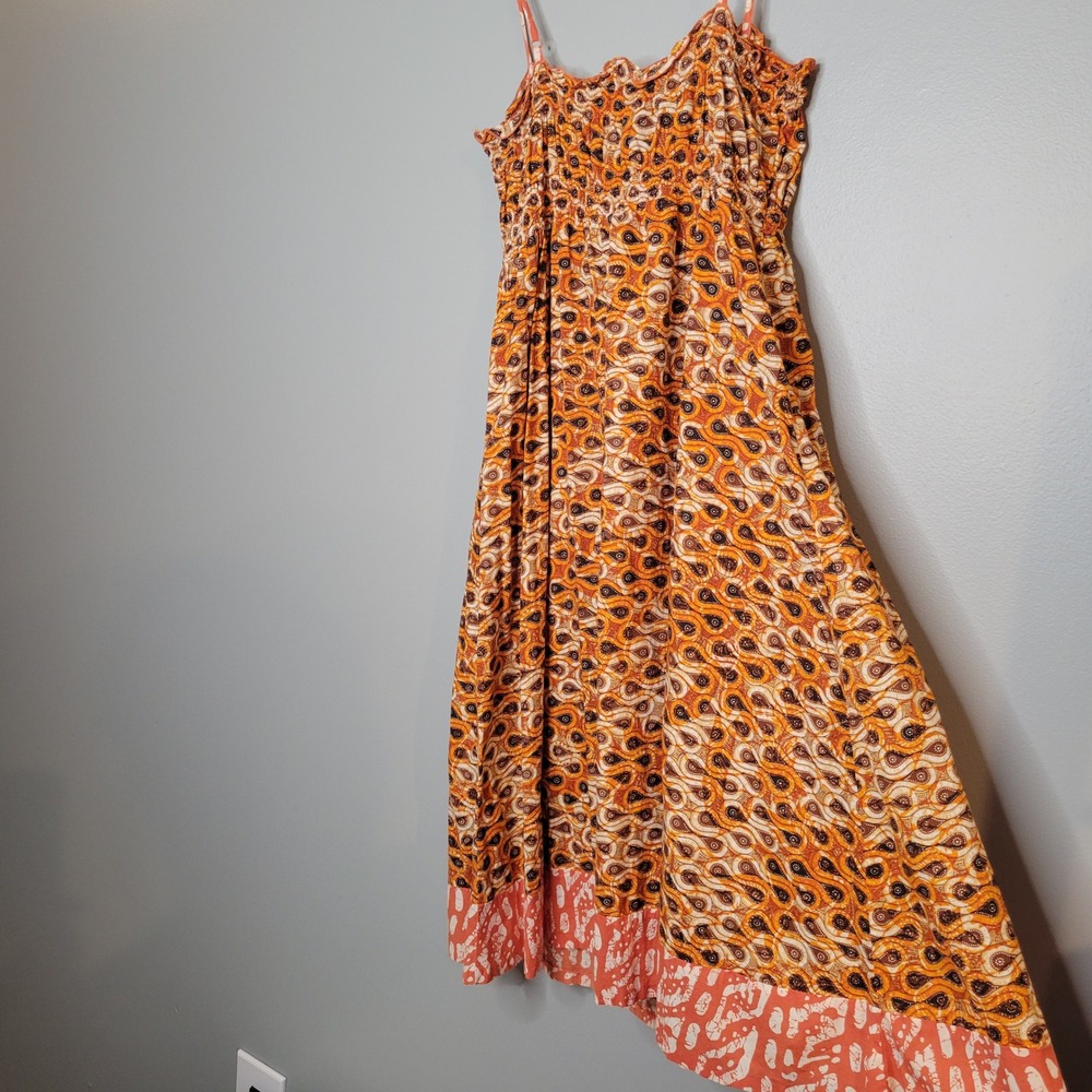 Old Navy Paisley Smocked Boho Cotton Sundress Womens Size M Orange Strappy Batik - Picture 4 of 8